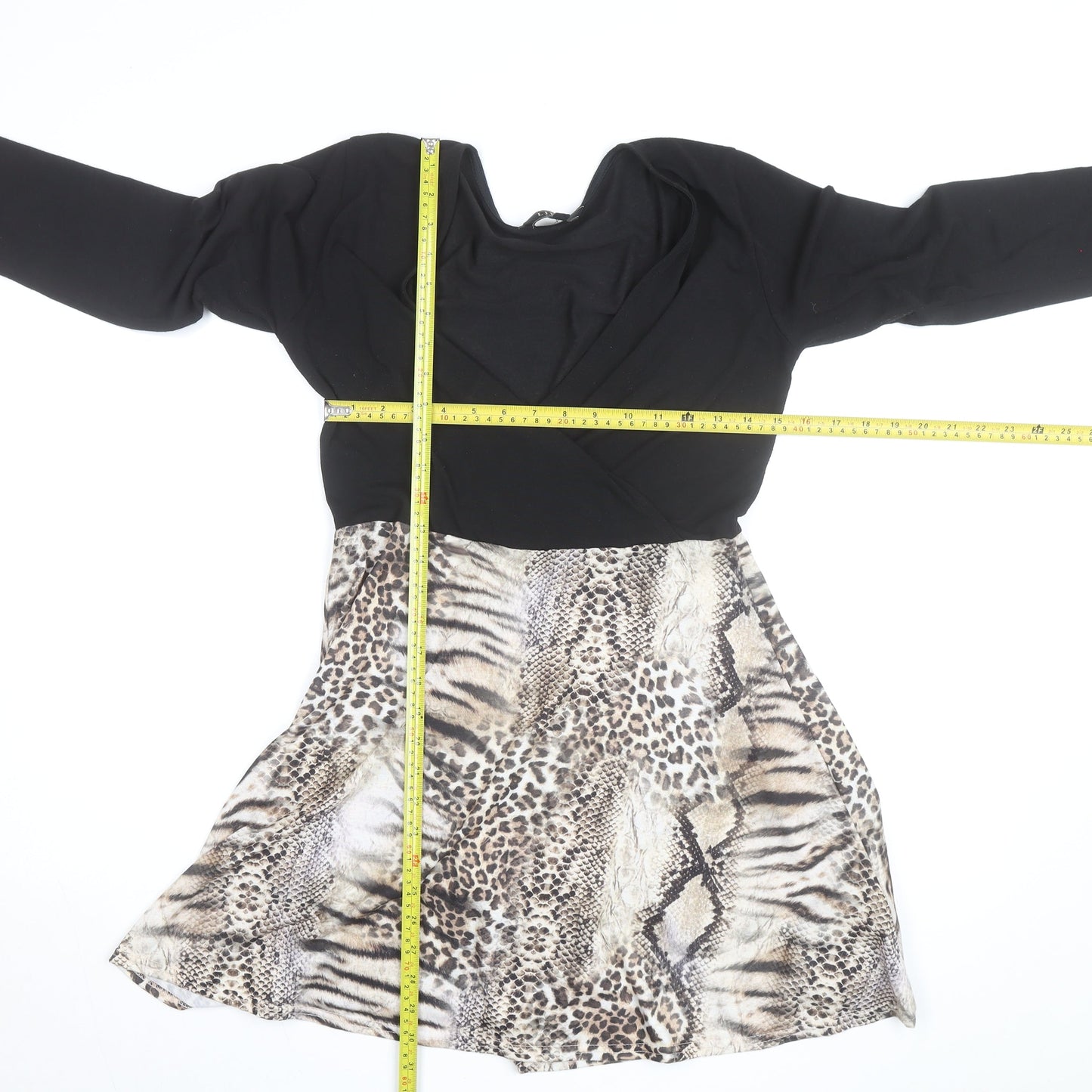 Lipsy Women Black Animal Print Fit & Flare Dress UK 12