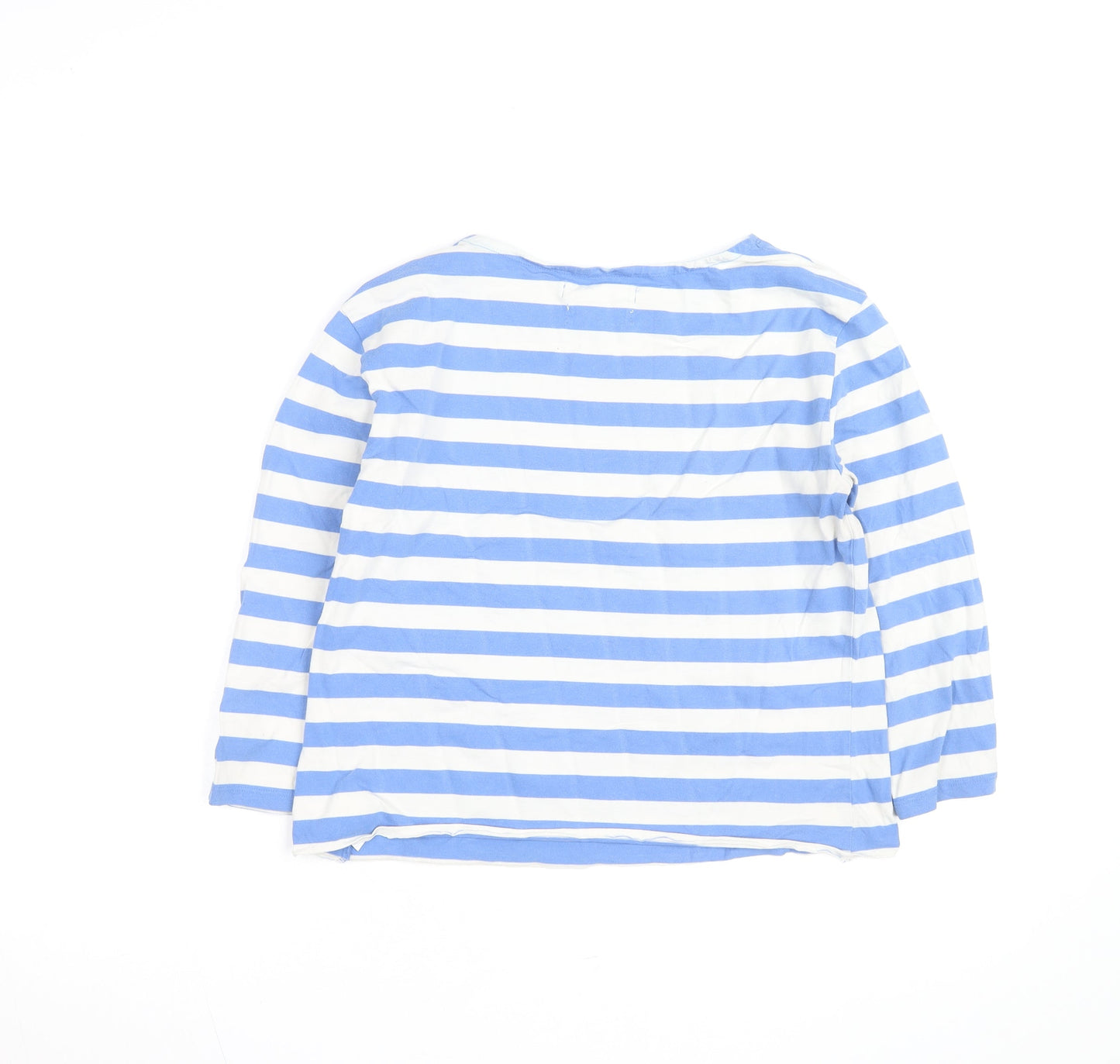 Seasalt Women Blue White Striped 3/4 Sleeve Cotton Nautical Top Size 12
