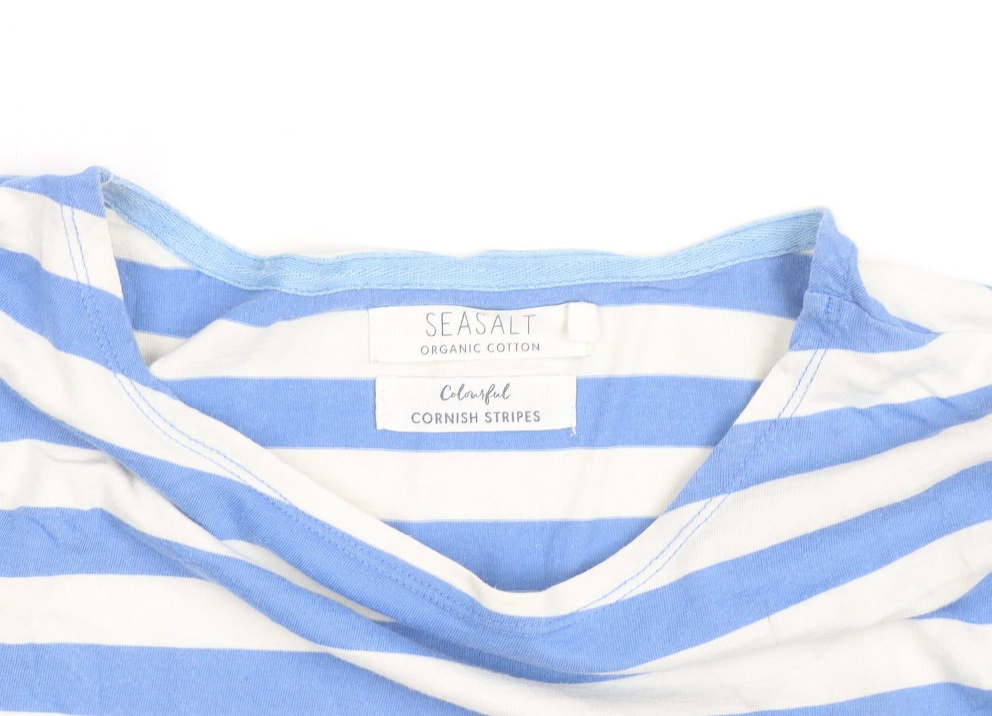Seasalt Women Blue White Striped 3/4 Sleeve Cotton Nautical Top Size 12