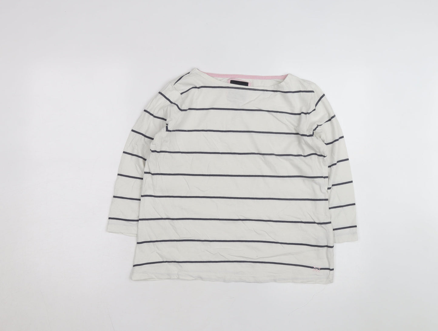 Crew Clothing Women’s White Striped Boat Neck Long Sleeve Cotton Top Size 10