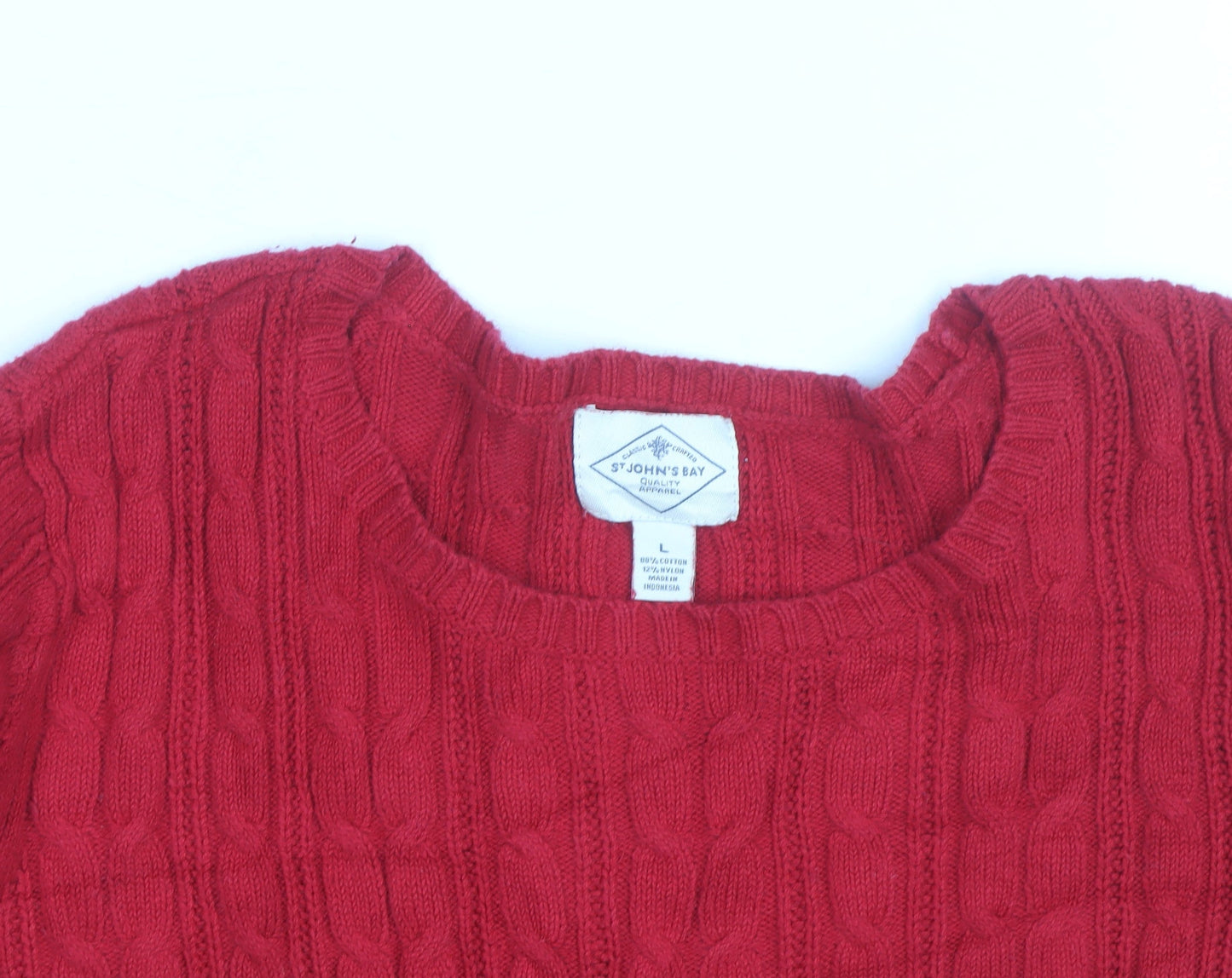 St. John's Bay Women's Red Cable Knit Cotton Jumper Size L