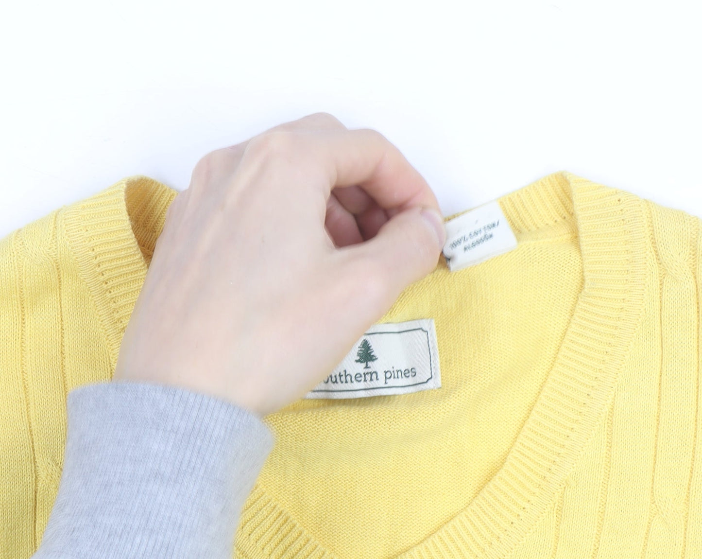 Southern Pines Men's Yellow Cotton Cable-Knit V-Neck Vest L
