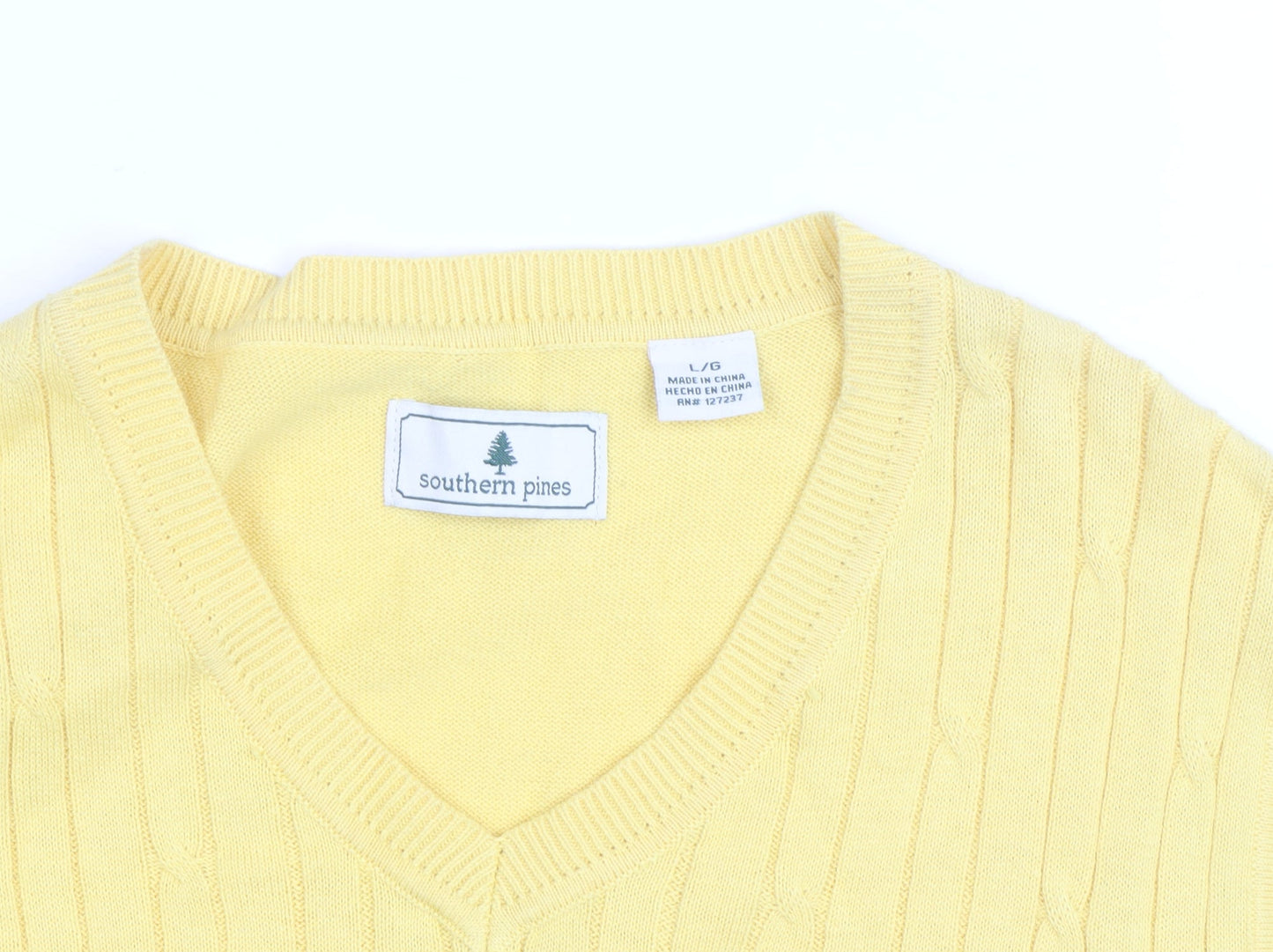 Southern Pines Men's Yellow Cotton Cable-Knit V-Neck Vest L