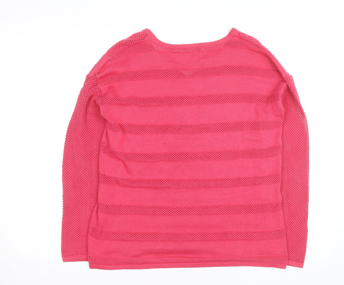 Design History Women's Pink V-Neck Open-Knit Jumper Size L