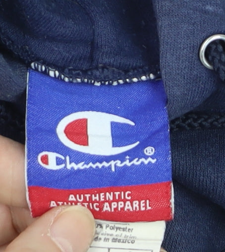 Champion Men's Blue Pullover Hoodie Size L Logo Fleece Sweatshirt