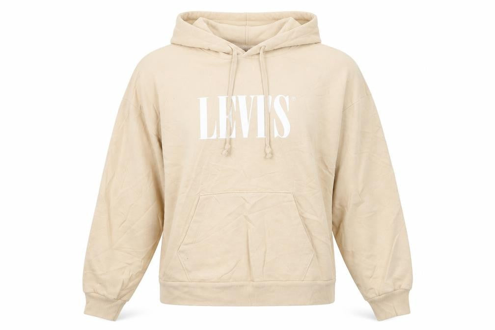 Levi's Womens Beige Pullover Hoodie Size S Cotton Logo Sweatshirt