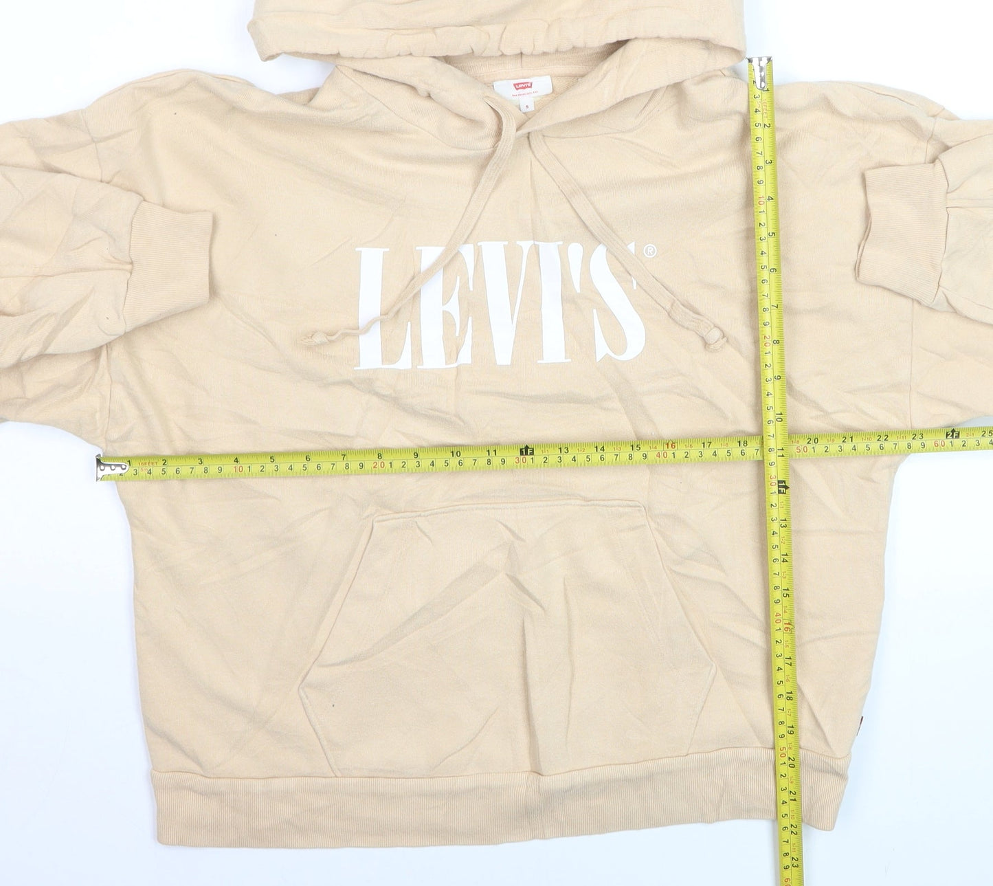 Levi's Womens Beige Pullover Hoodie Size S Cotton Logo Sweatshirt