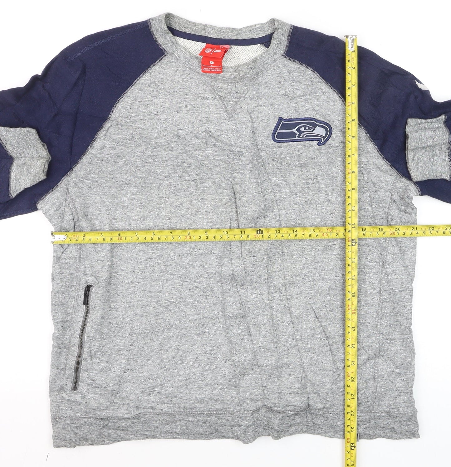 Nike Men Grey Pullover Sweatshirt L Seahawks NFL Logo Crew Neck