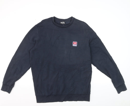 Diesel Mens Blue Crew Neck Logo Pullover Sweatshirt Size L