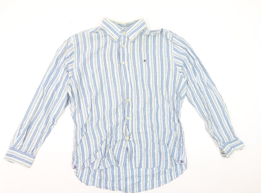 Tommy Hilfiger Men Blue Striped Cotton Long Sleeve Button-Up Shirt L