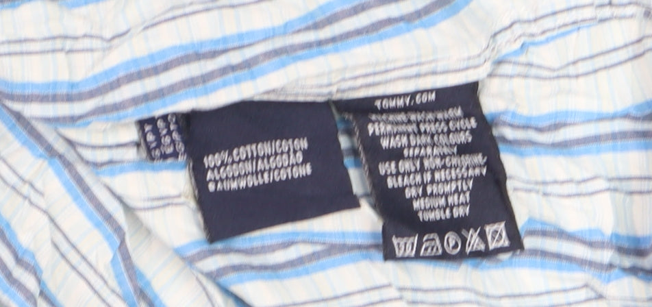 Tommy Hilfiger Men Blue Striped Cotton Long Sleeve Button-Up Shirt L