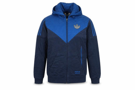 Adidas Men's Blue Hooded Track Jacket M Colourblock Full Zip Retro Sportswear