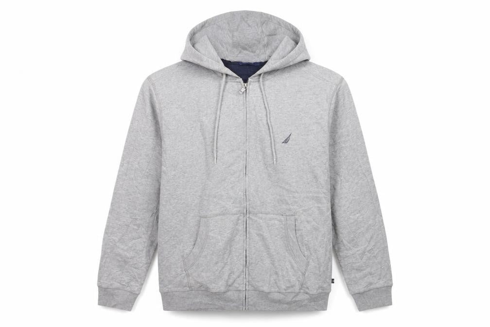 Nautica Men's Grey XL Full Zip Hoodie Lightweight Cotton Blend