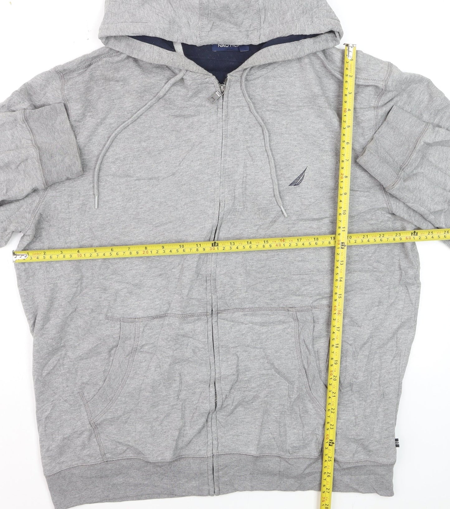 Nautica Men's Grey XL Full Zip Hoodie Lightweight Cotton Blend