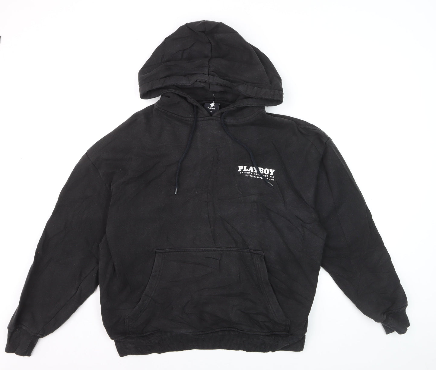Playboy Men's Black Pullover Hoodie Small Graphic Print Cotton Blend