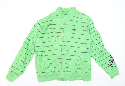 Billabong Men's Green Striped Full Zip Sweatshirt L