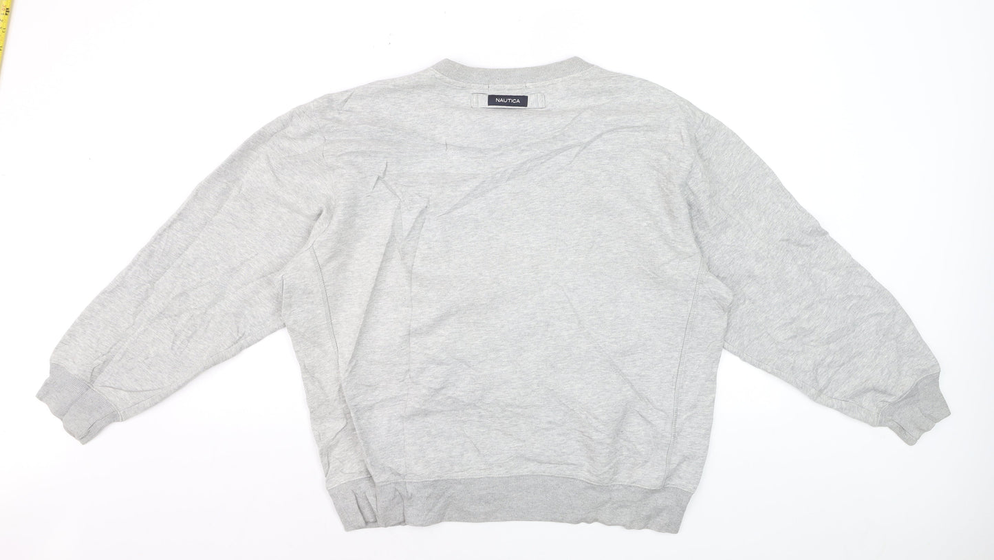 Nautica Men's Grey Crew Neck Pullover Sweatshirt L Regular Fit