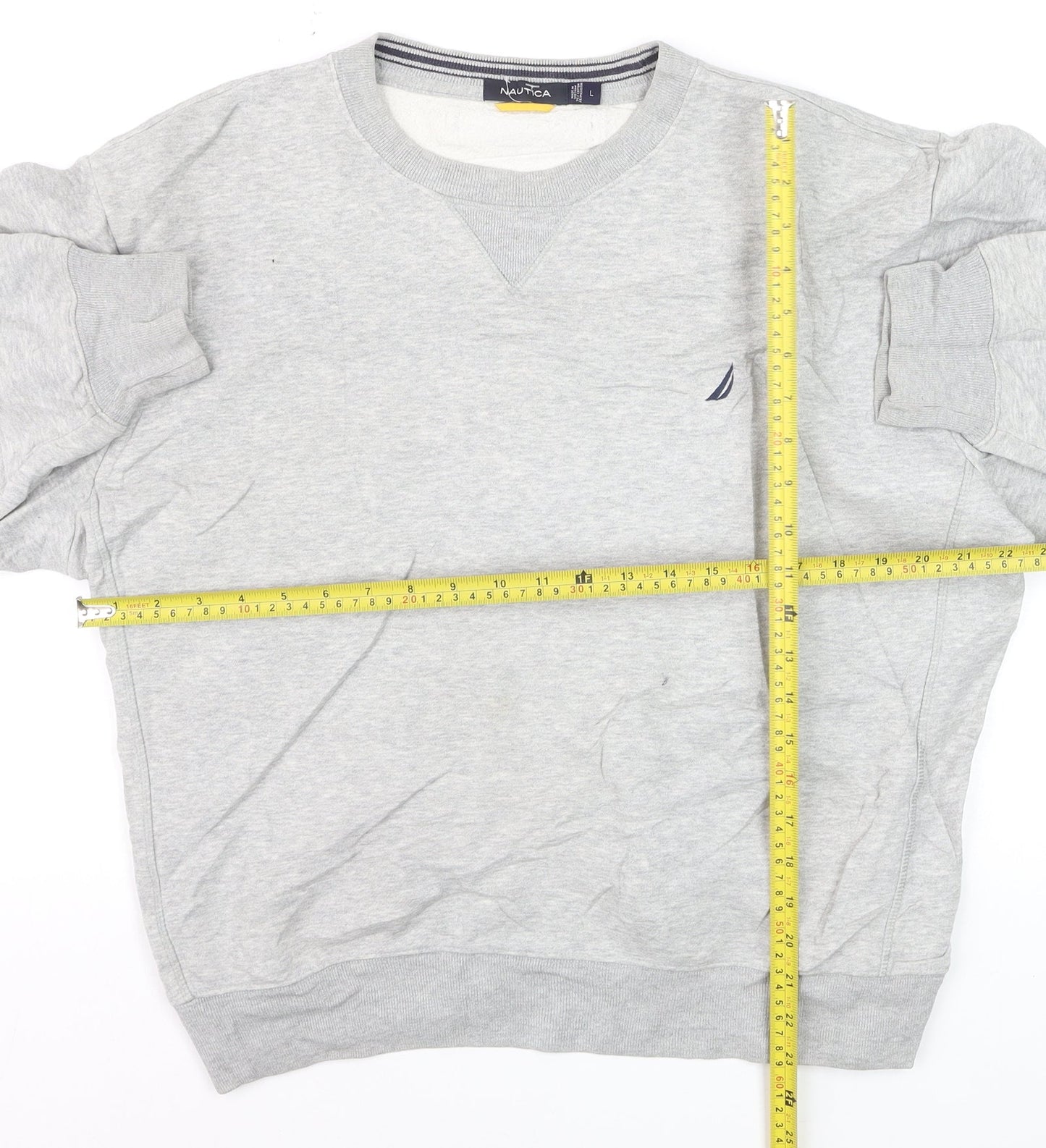 Nautica Men's Grey Crew Neck Pullover Sweatshirt L Regular Fit