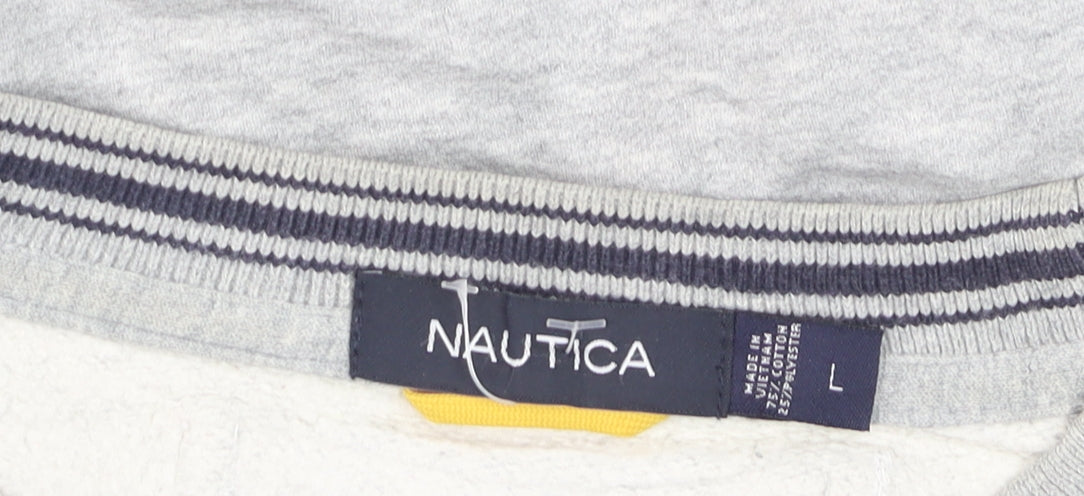 Nautica Men's Grey Crew Neck Pullover Sweatshirt L Regular Fit