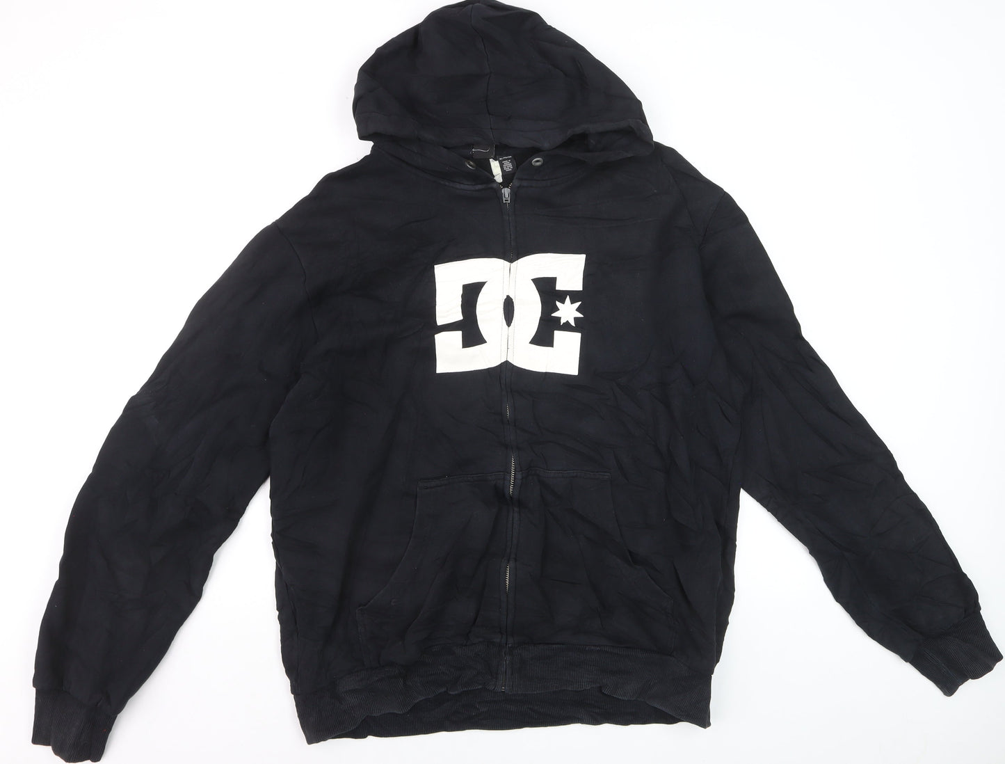 DC Mens Black XL Full Zip Hoodie Hooded Sweatshirt Logo Fleece