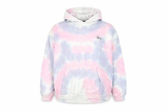 Stussy Womens Pink Tie-Dye Pullover Hoodie Size 10 Cotton Logo Print