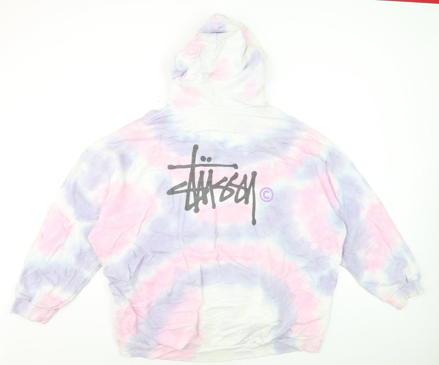 Stussy Womens Pink Tie-Dye Pullover Hoodie Size 10 Cotton Logo Print