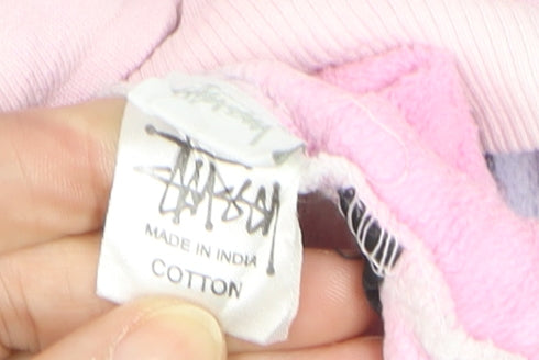 Stussy Womens Pink Tie-Dye Pullover Hoodie Size 10 Cotton Logo Print