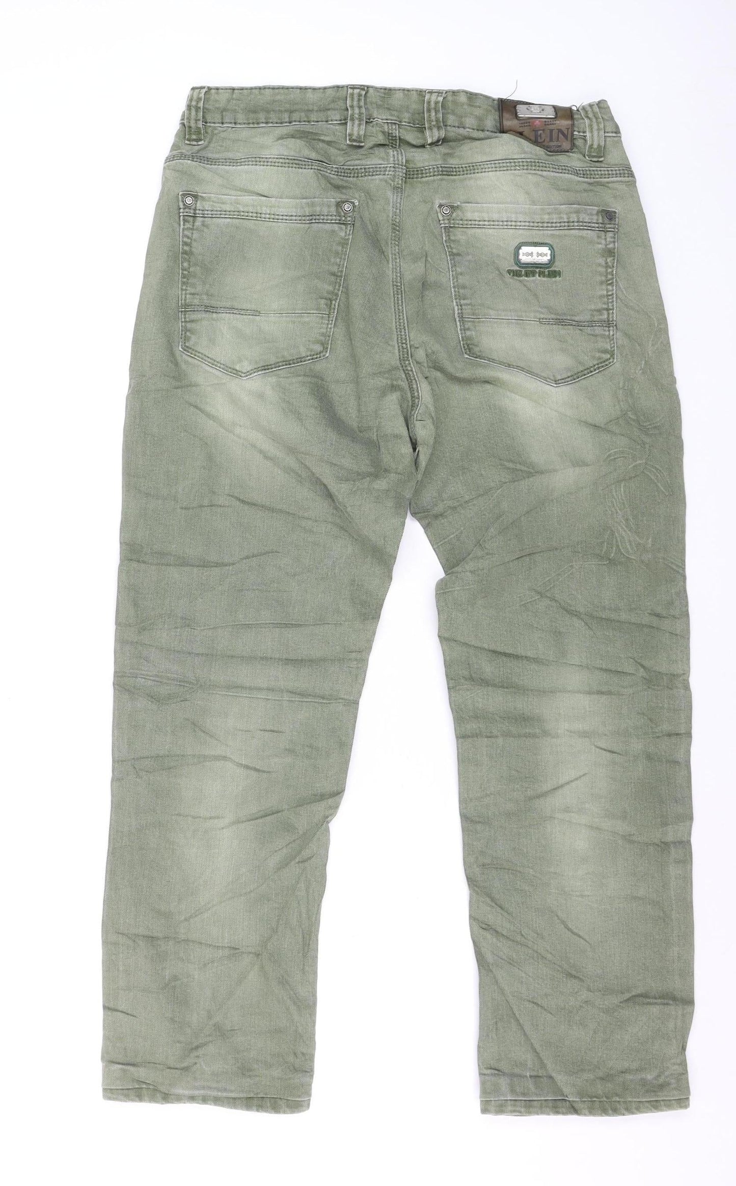 Philipp Plein Men's Green Straight Jeans W34 L34 Cotton Denim
