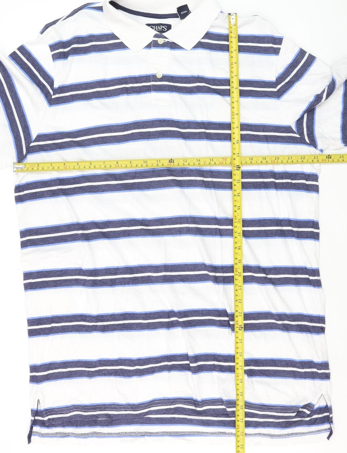 Chaps Men's White Blue Striped Polo Shirt XLT Cotton Classic Fit