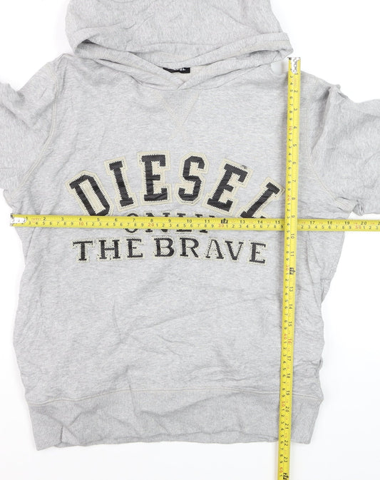 Diesel Women Grey Pullover Hoodie Size 14 Cotton Graphic Print