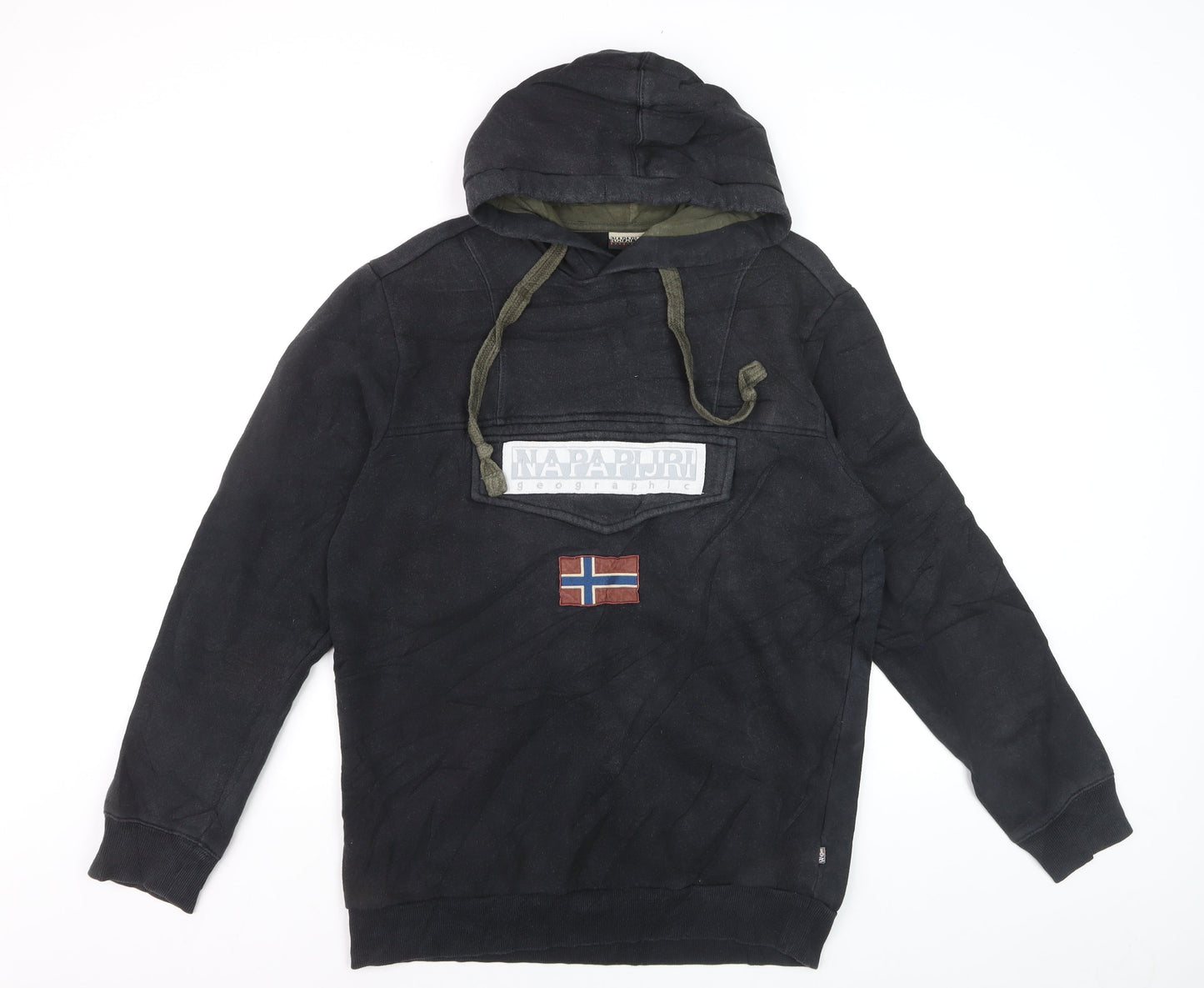 Napapijri Men's Black Pullover Hoodie L Logo Outdoor Fleece