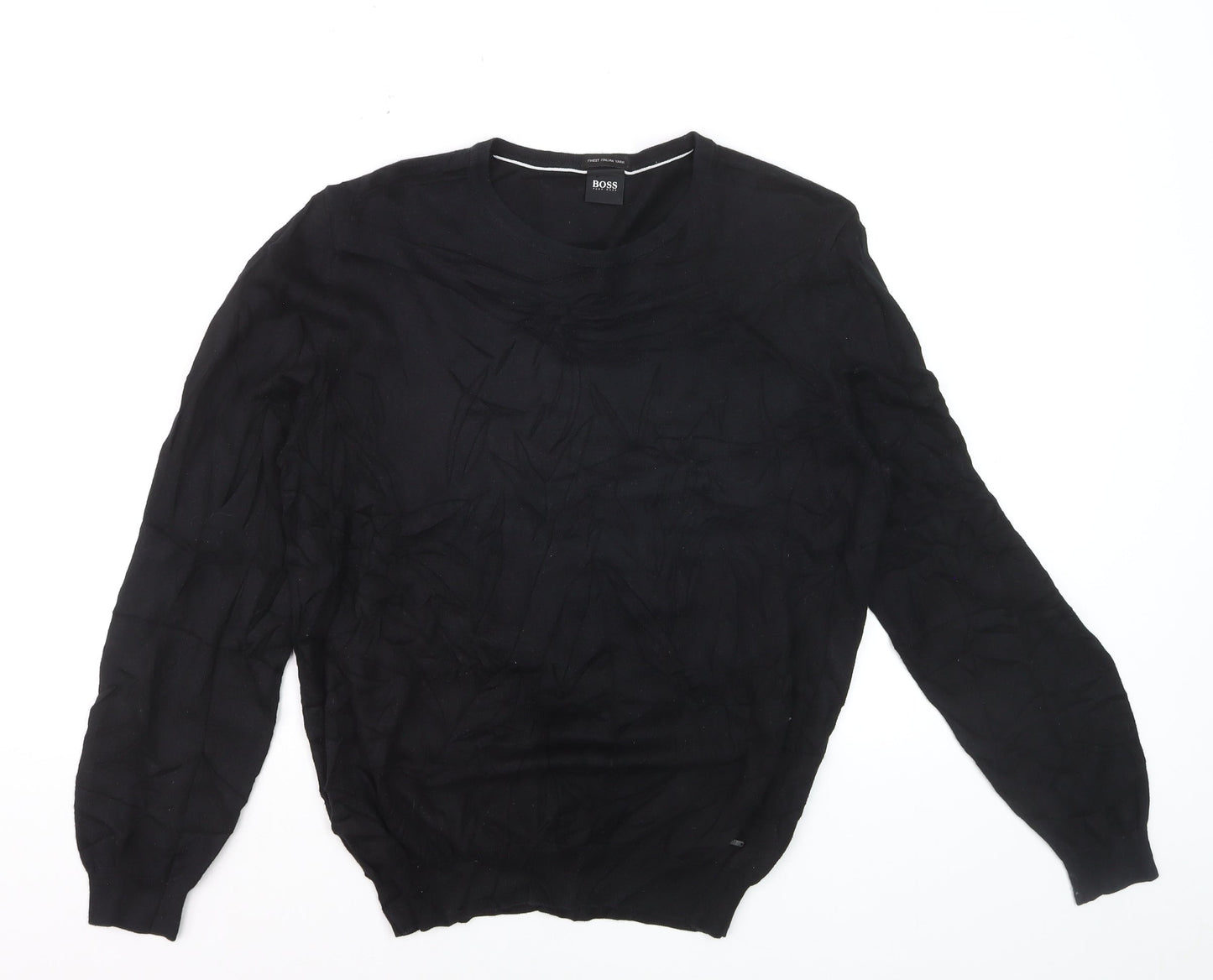 Hugo Boss Men’s Black Wool Crew Neck Pullover Jumper Size S
