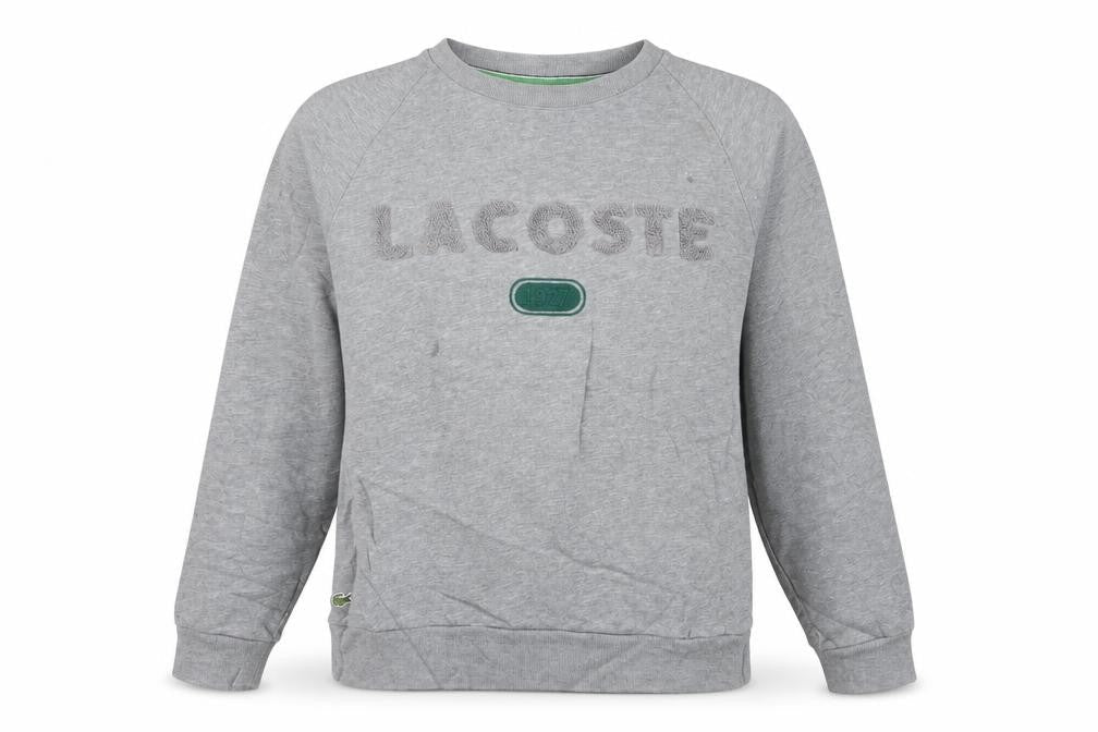 Lacoste Women Grey Pullover Sweatshirt Small Cotton Blend Logo