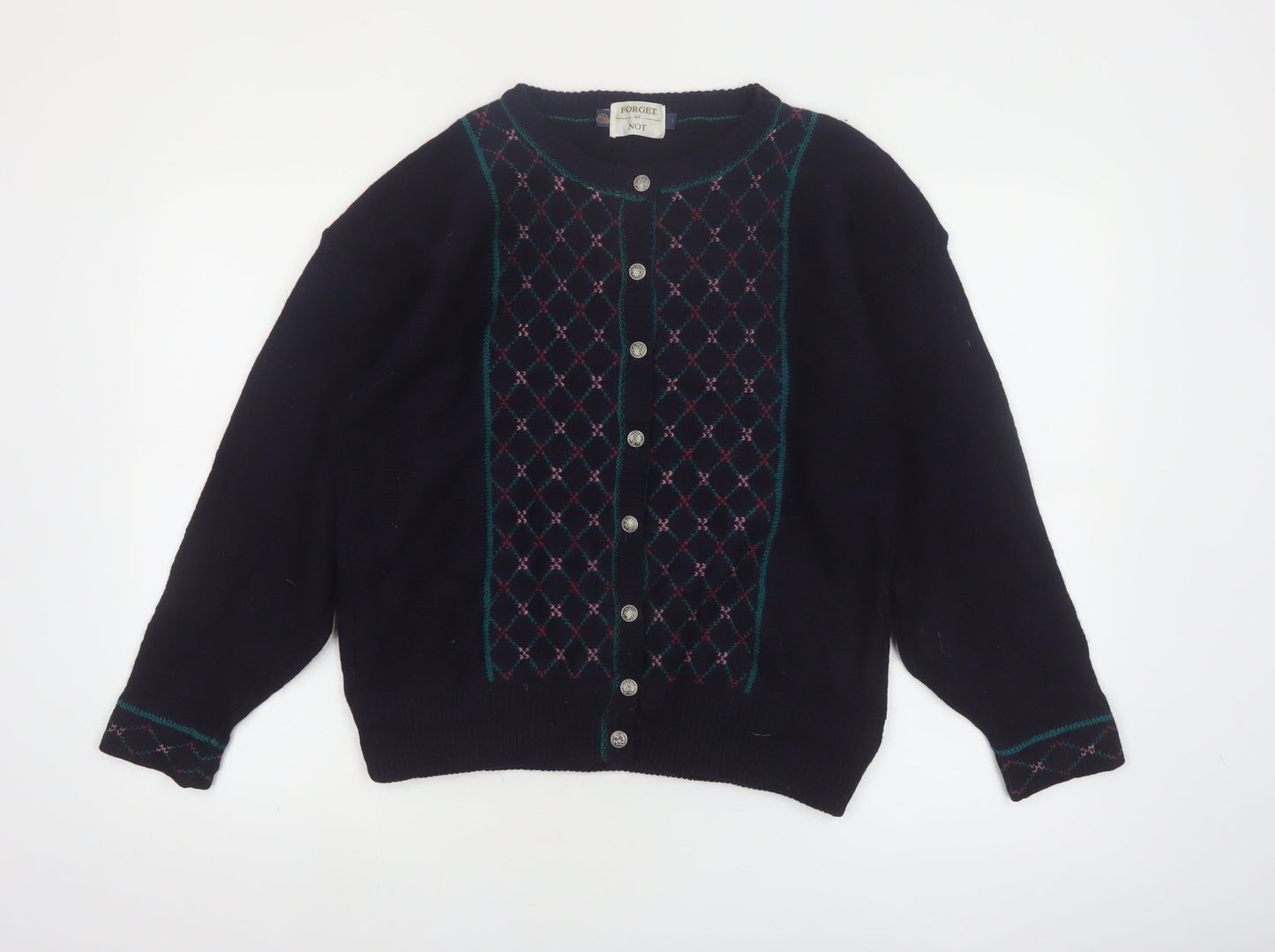Forget Me Not Women's Blue Argyle Wool Cardigan Size L