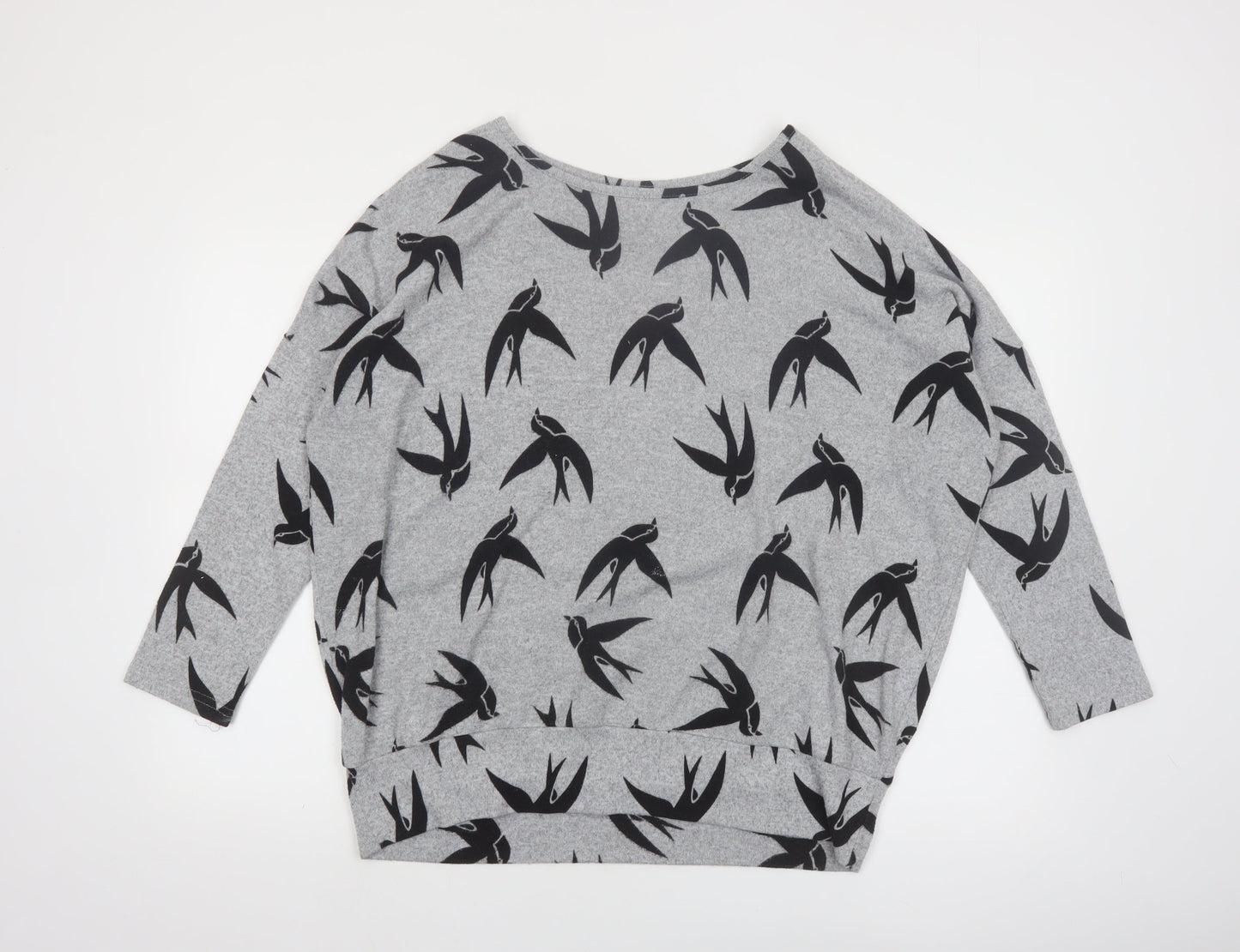 Izabel London Women’s Grey Swallow Print 3/4 Sleeve Pullover Jumper Size 12