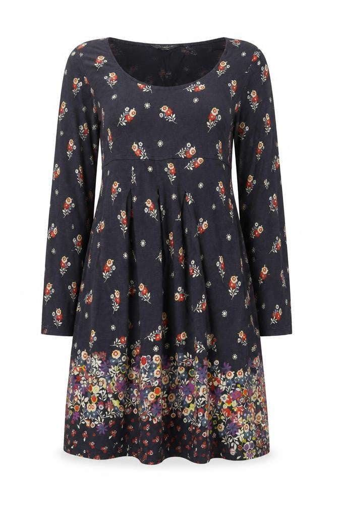 White Stuff Women's Blue Floral A-Line Cotton Dress Size 12