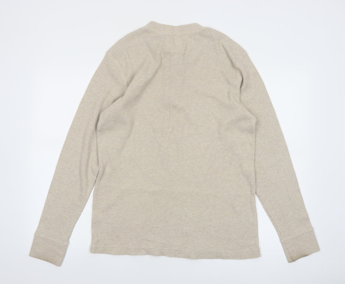 St John's Bay Men's Beige Henley Long Sleeve Cotton Top Size M
