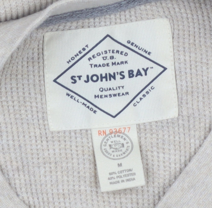 St John's Bay Men's Beige Henley Long Sleeve Cotton Top Size M