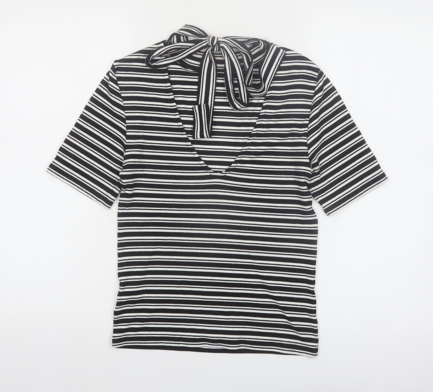 Marks and Spencer Women’s Black Striped High Neck Bow T-Shirt Size 10