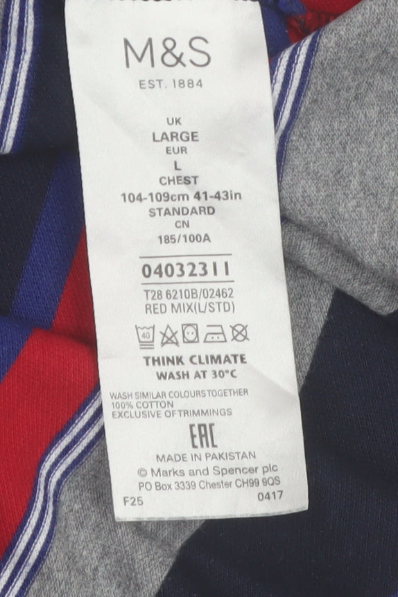 Marks and Spencer Men's Multicoloured Striped Polo Shirt Size L Regular Fit