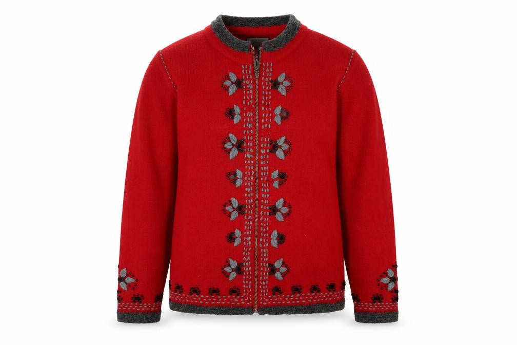 Christopher & Banks Women's Red Wool Blend Floral Zip Cardigan M