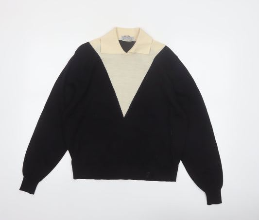 Jaeger Womens Black Wool Collared Pullover Jumper Size 16