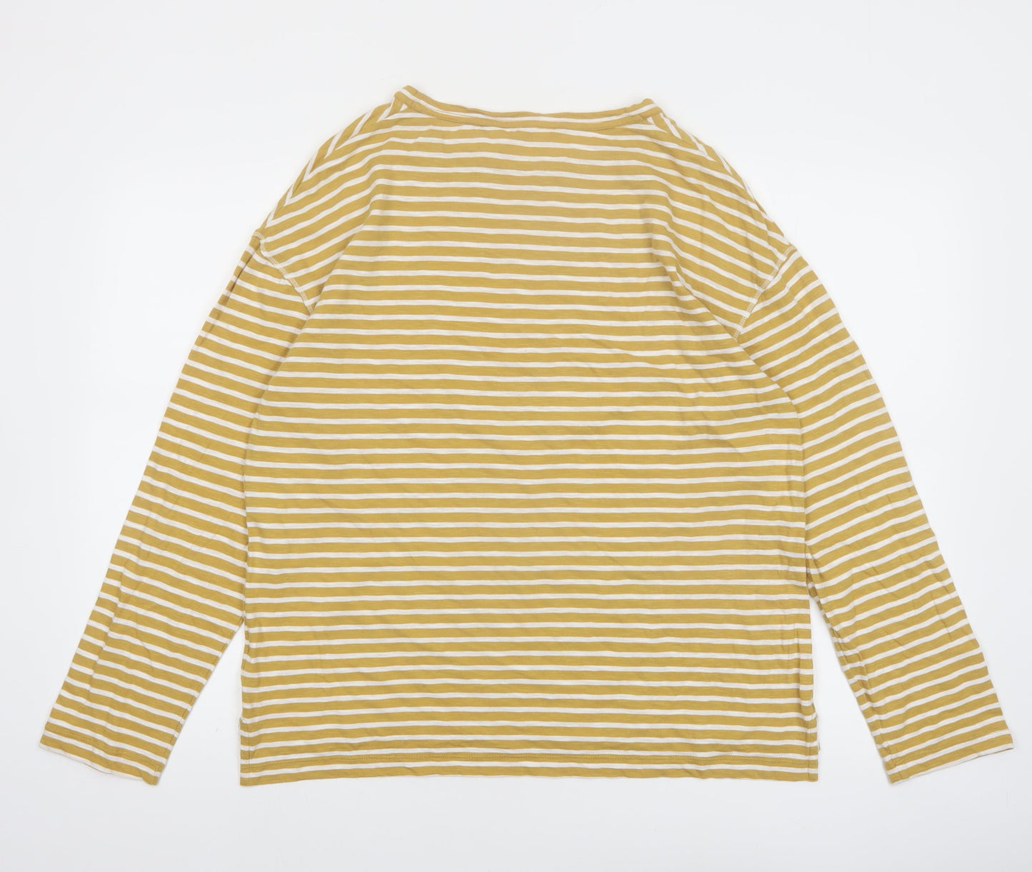 Marks and Spencer Per Una Women Mustard Striped Long Sleeve Cotton T-Shirt Size 12