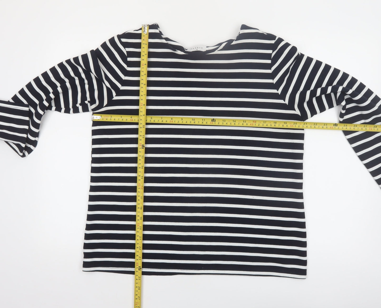 Papaya Women Black White Striped Long Sleeve Jersey Top Size 16