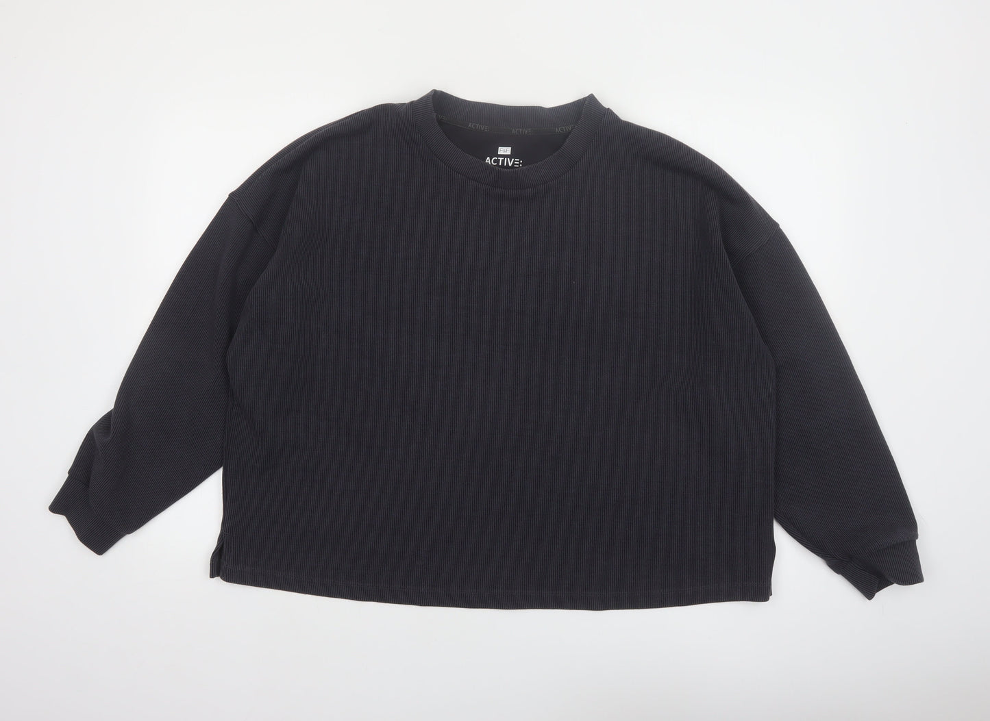 F&F Active Women Black L Pullover Sweatshirt Ribbed Long Sleeve