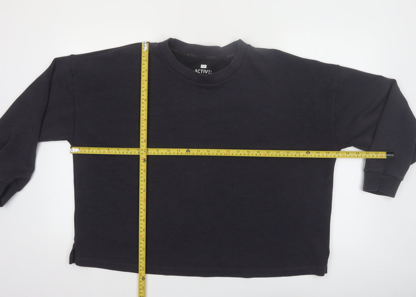 F&F Active Women Black L Pullover Sweatshirt Ribbed Long Sleeve