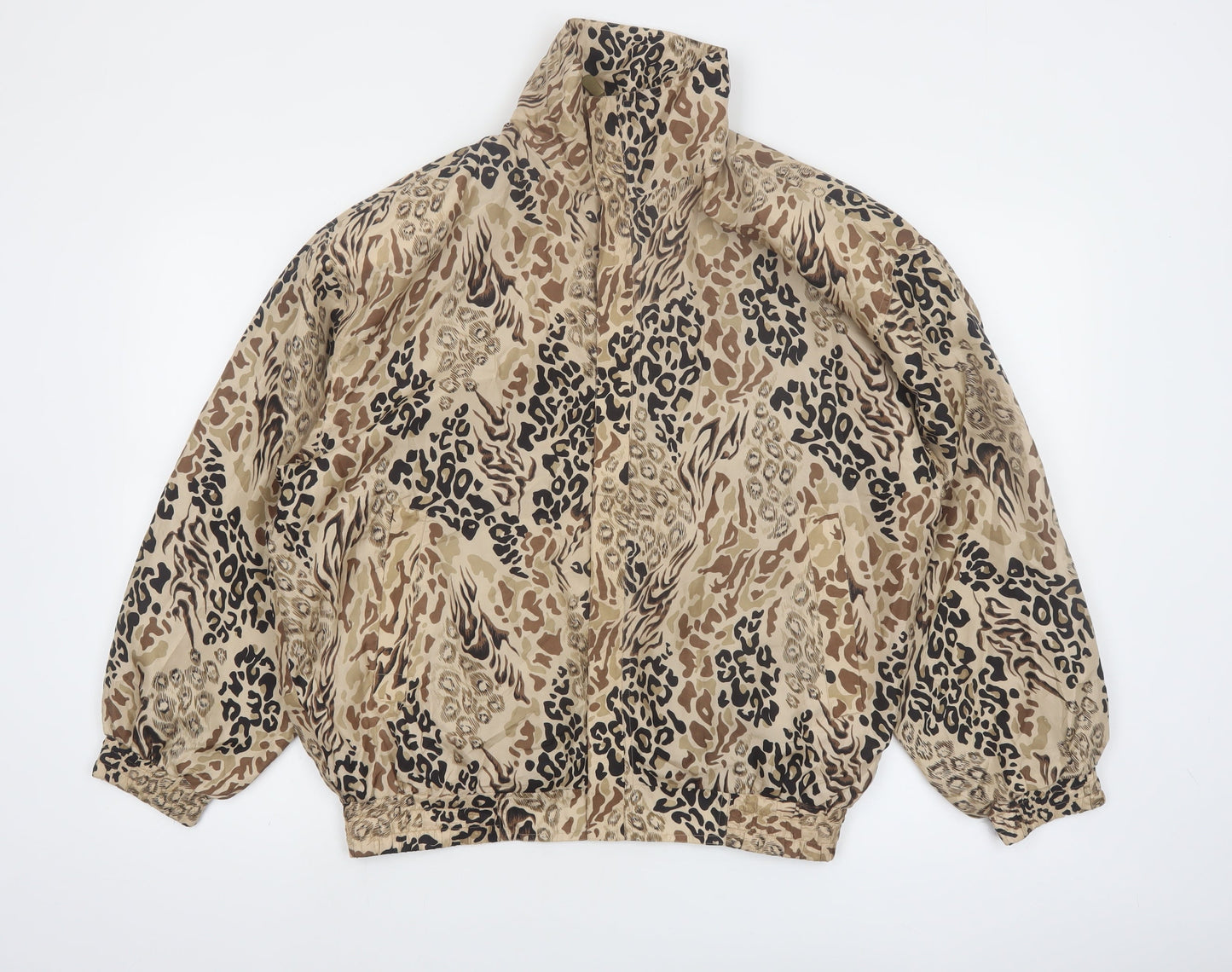 FUDA Womens Beige Animal Print Silk Bomber Jacket Size M
