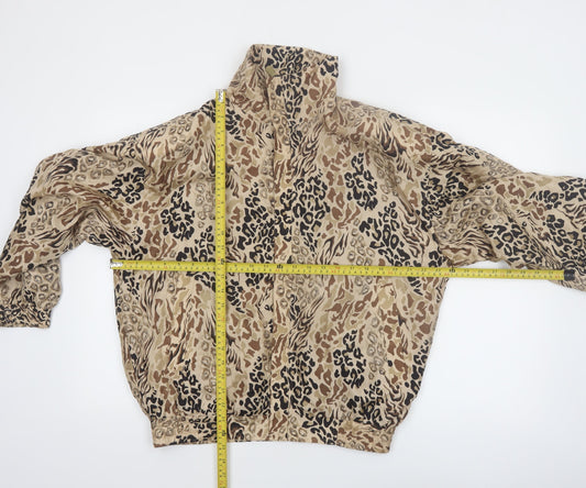 FUDA Womens Beige Animal Print Silk Bomber Jacket Size M