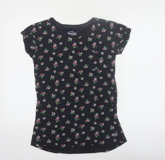 Superdry Women's Black Floral Cotton T-Shirt Size S