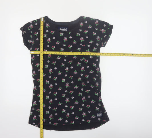 Superdry Women's Black Floral Cotton T-Shirt Size S